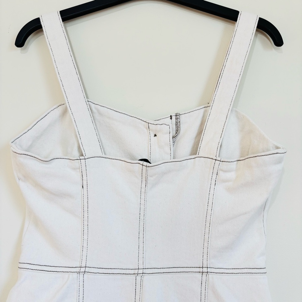 Zara Bodycon Overall Sleeveless corset Black Button Front Off White Denim Dress - Picture 8 of 16
